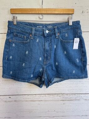 Old Navy OG Straight High Rise Jean Shorts with Flower Pattern, size 12, NWT